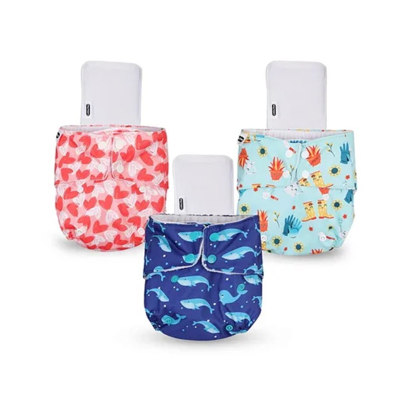 Little Pea Reusable & Washable Freesize Cloth Diapers  Leak-Proof, Pack of 3, Soft as a Nappy.