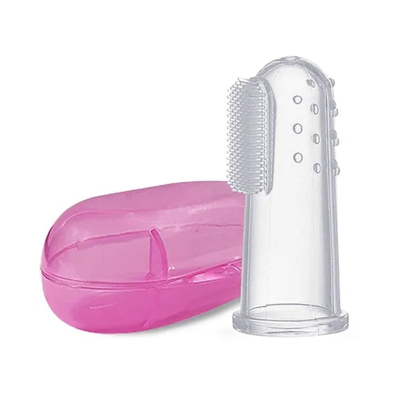 LuvLap Baby Silicone Finger Toothbrush with case for Easy Cleaning, Massaging, and Soothing Gums, Oral Hygiene, clear