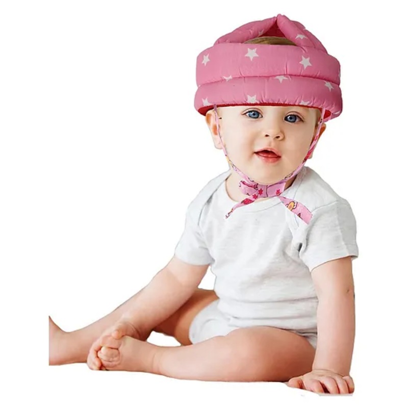 Luvlittle Adjustable Cushioned Baby Safety Helmet Star Printed - Pink (Print May Vary)