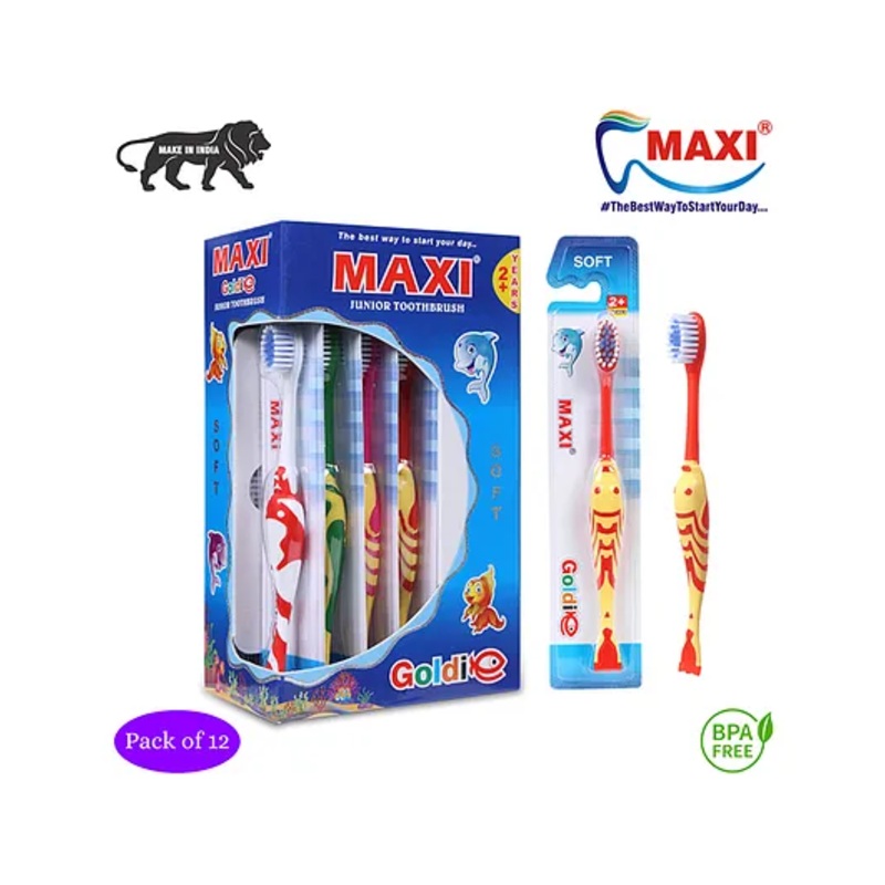 Maxi Goldie Junior Toothbrush Pack of 12 - Multicolour