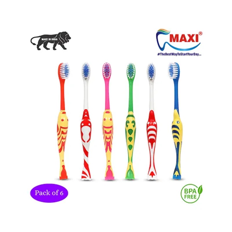 Maxi Goldie Junior Toothbrush Pack of 6 - Multicolour