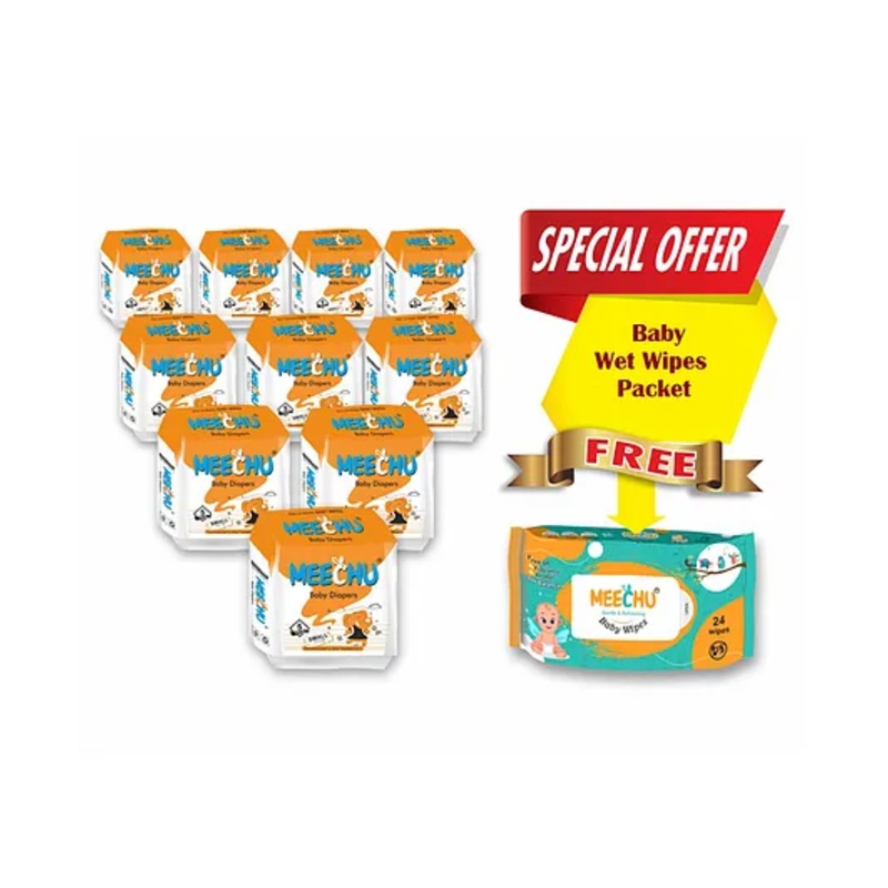 Meechu Small Size Baby Diapers ( Pack of 10) Cottony Soft Absorb Technology Leakage Protection - 50 pieces