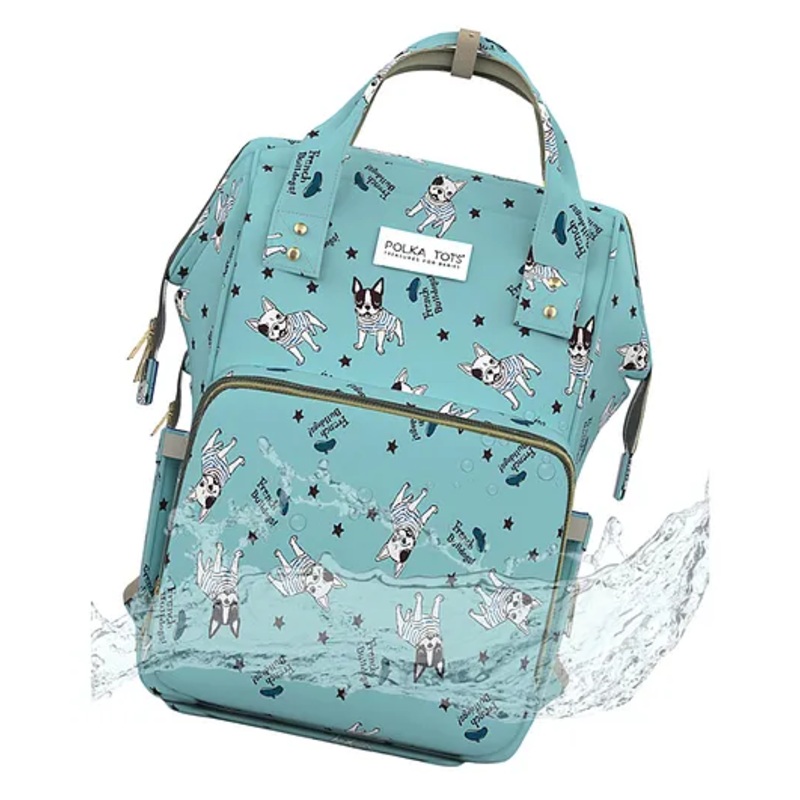 Polka Tots Premium Large Capacity Diaper Bag  Multifunctional Travel Backpack with 17 Pockets for Moms & Dads (BullDog Design)