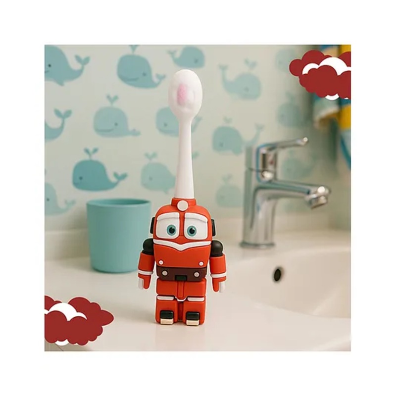 the Little Lookers Robot Shape Toothbrush for Kids with Soft Bristles, BPA-Free & Non-Toxic (Ages 1-5) Red