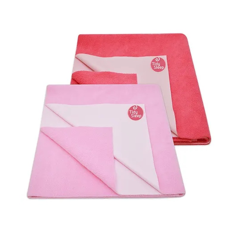 TIDY SLEEP Ultra Absorbent Baby Dry Sheets & Bed Protector Medium Pack of 2 - Baby Pink Hot Pink