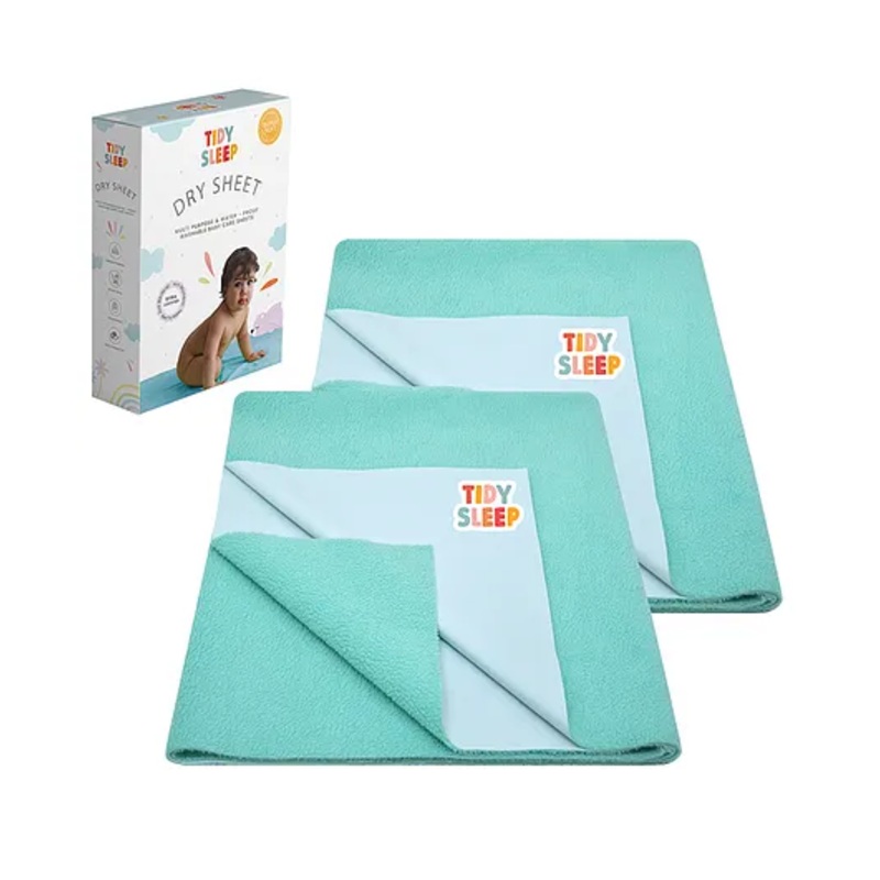 TIDY SLEEP Waterproof Baby Bed Protector Dry Sheet For New Born Babies- Ocean Green Pack of 2 (Small)