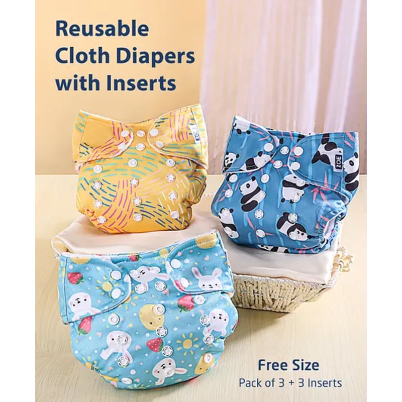 Zoe Reusable Cloth Diaper with Inserts Abstract Theme Pack of 3- Multicolor