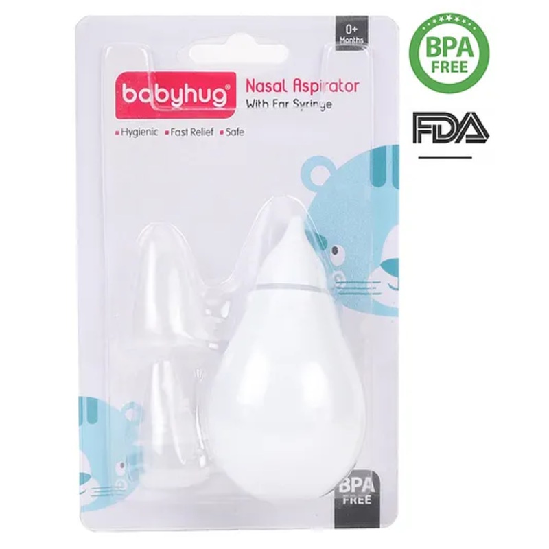 Babyhug 2-in-1 Nasal Aspirator & Ear Syringe for Babies White  Soft Tip| Safe | Hygienic | Newborns | BPA Free | Cold Relief | Easy to Clean | Travel Friendly