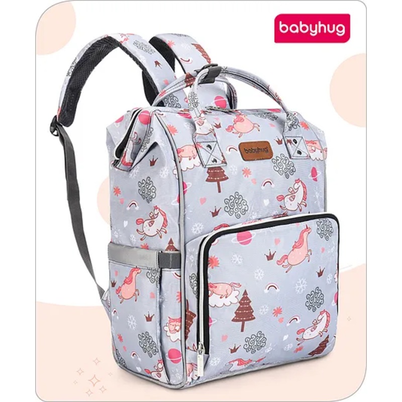 Babyhug Multipurpose Spacious Diaper Backpack Unicorn Print - Charcoal Grey
