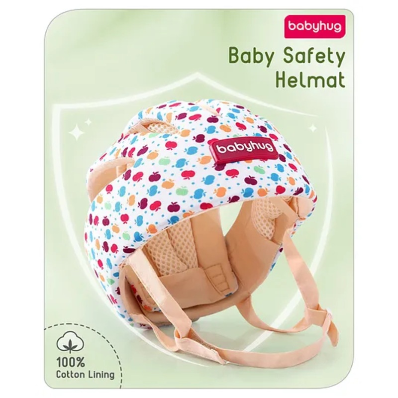 Babyhug Premium Baby Safety Apple Print Helmet - Multicolour