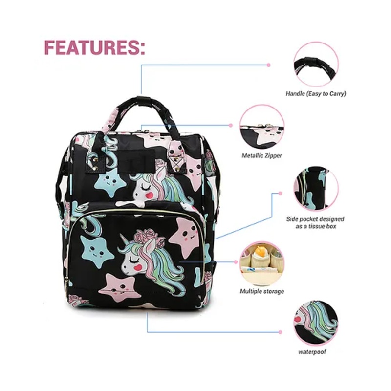 Babymoon Multifunction Backpack Style Maternity Star Print Diaper Bag - Black