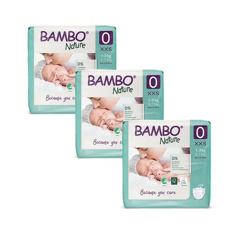 Bambo Nature Eco Friendly Tape Diapers with Wetness Indicator XXS Size Pack Of 3 - 72 Pieces