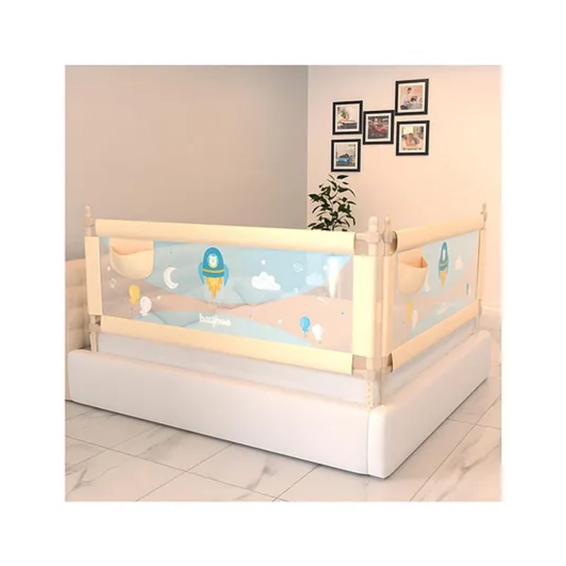 BAYBEE Baby Bed Rails Guard Barrier for Baby Kids Safety, Foldable Bed Rail Falling Protector Fence with 7 Adjustable Height (180x63 cm, (Pack of 2) Beige) - (Color & Design May Vary)