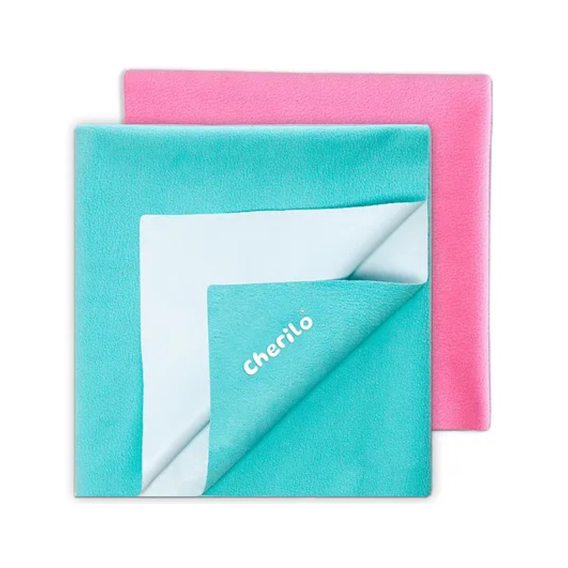 Cherilo Waterproof Baby Bed Protector Sheet Large Pack of 2 - Pink & Sea Green