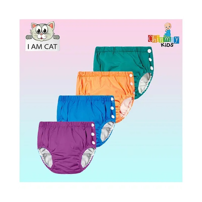 Chinmay Kids Swimming Pants Reusable Swimwear Diaper Pants For Unisex- Set Of 4(0-36 Months) Purple, Orange, Green, Blue