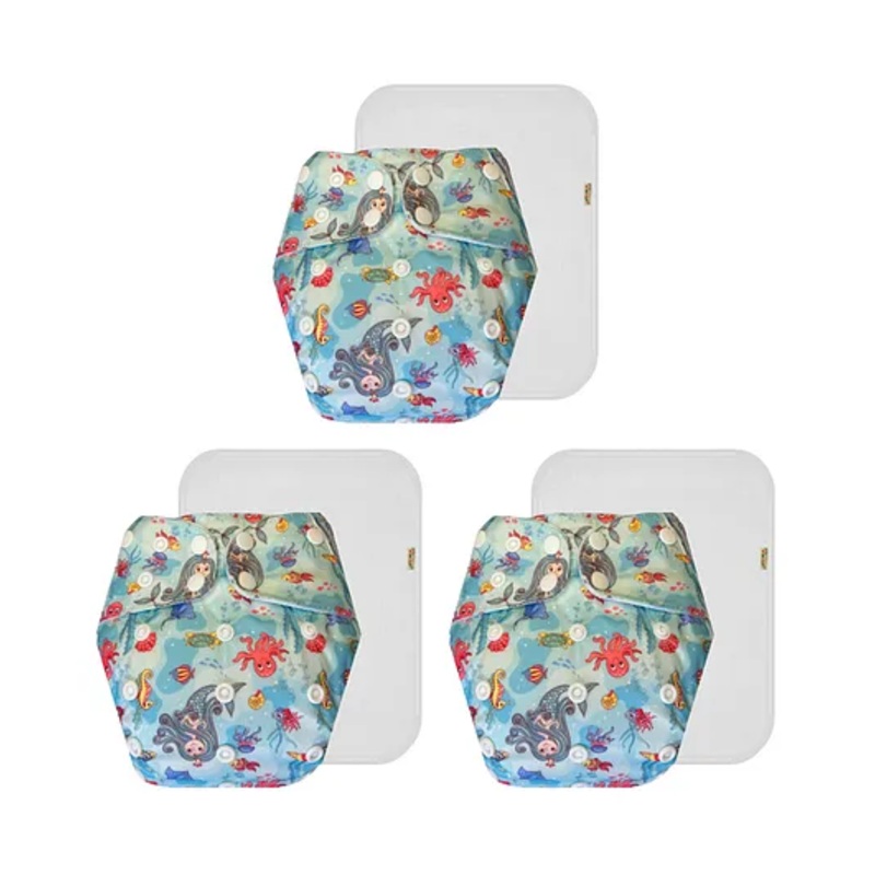Dumbledo Cloth Diaper Reusable Adjustable Free Size Leak Proof Eco-Friendly Quick Dry Unisex Without Insert Pack of 3 - Blue