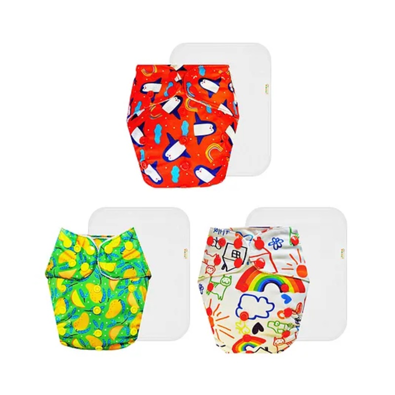 Dumbledo Premium Cloth Diaper with Leak-Proof, Absorbent 6-layer White Insert - Dryfeel with Comfortable Fit for 3 Months to 3 Years, Pack of 3