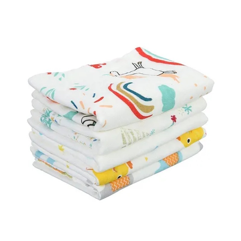 Elementary Reusable Muslin Cotton Square Nappy Set Large Pack of 4 - (Color & Print May Vary)