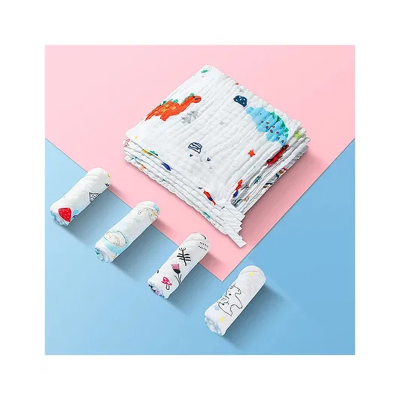 Elementary Reusable Muslin Cotton Square Nappy Set Large Pack of 4 - Multicolor (Print May Vary)