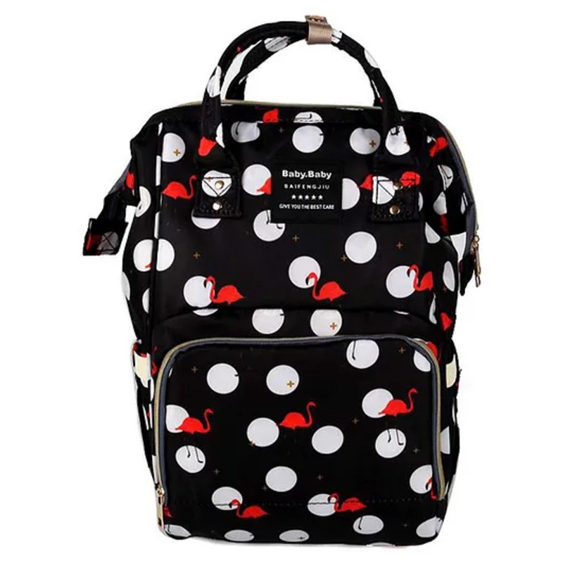House of Quirk  Diaper Bag Maternity Backpack Flamingo Print - Black