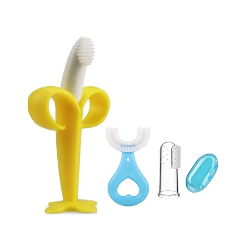 Kritiu Baby Banana Shape Toothbrush U Shape & Fingure Toothbrush Combo - Multicolor