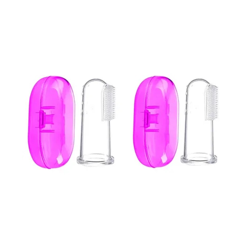 NeonateCare Baby Silicone Soft Bristles Finger Tooth Brush With Tongue Cleaner Back And Travel Protective Case Soft Baby Toothbrush For Babies Oral Hygienic Care (PINK - PINK)