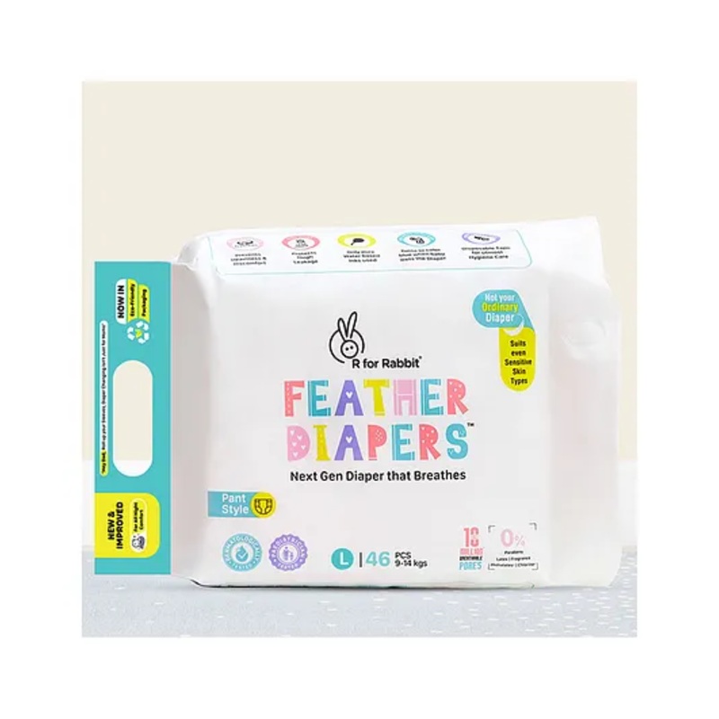 R for Rabbit Large L Size Premium Feather Diaper for Baby 9 to 14 kgs (46 Combo Pack Offer)