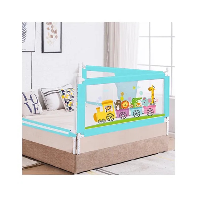 R for Rabbit Safari Bed Rail for Kids (Pack Of 1-One Side) | Easy Install Anti-Fall Foldable Toddler Safety Protector Safeguard with Adjustable Height & Storage Pocket (175 x 100 cm, 6x3 ft) (Blue)