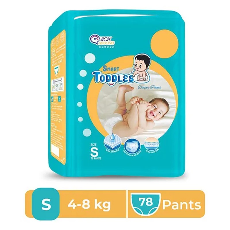 SMART TODDLES - Baby Diaper Pants 78 (Size-Small) With Quick Absorption Technology and Extra Protection | Easy to Pull Up and Remove (White, S, 78, count)