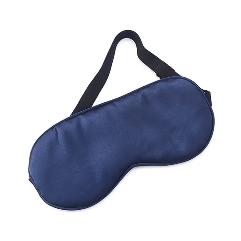 Solid Coloured Satin Eye Mask With Adjustable Strap - Navy Blue