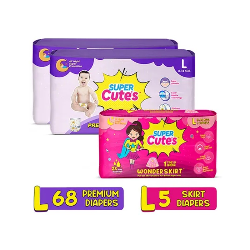 Super Cute's Premium Wonder Pullups Diaper Large and Wonder Skirt Diaper Large - 73 Pieces