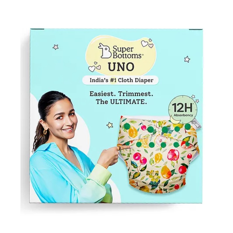 SuperBottoms Freesize UNO Cloth Diaper (3M - 3Y) Reusable with 1 Dry Feel Pad, Absorbs 4-5 Pees - Fruit Burst