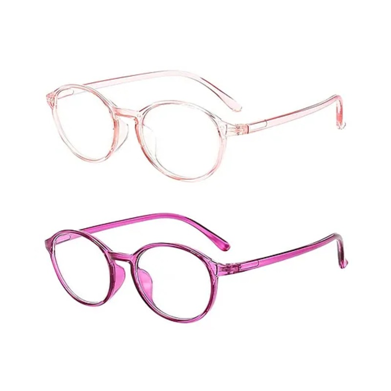 SYGA Pack of 2 Kids Anti-Blue Light Blocking Lightweight Retro Round Glasses for Age 6 to 12 Years old (Pink & Purple)