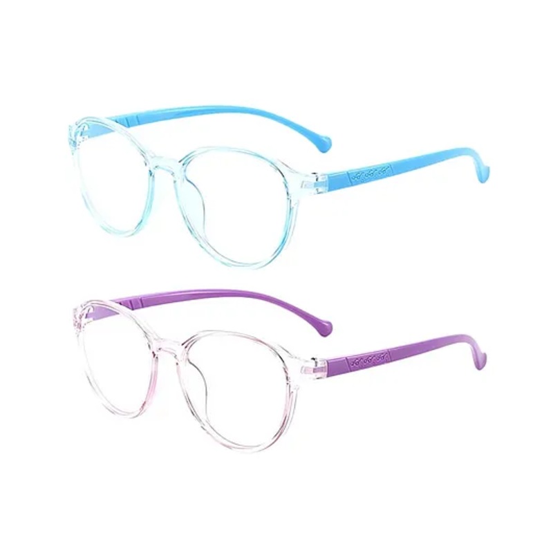 SYGA Pack of 2 Kids Anti-Blue Light Blocking Transparent Retro Round Glasses for Age 6 to 12 Years old (Blue & Purple)