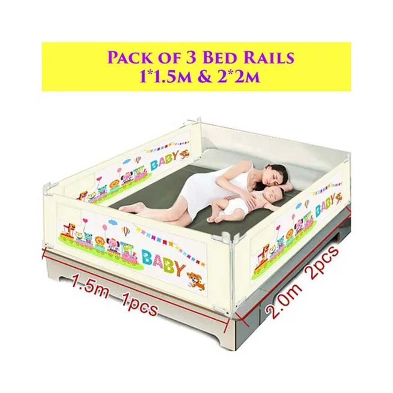Syga Pack Of 3 Baby Bed Rail 2.0 m x 2 Pieces & 1.5 m x 1 Piece - Cream