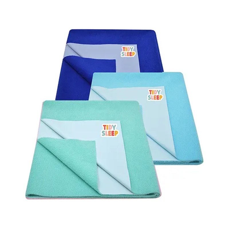 TIDY SLEEP Waterproof Baby Bed Protector Dry Sheet For New Born Babies- Royal Blue, Baby Blue, Ocean Green  Pack of 3 (Small)