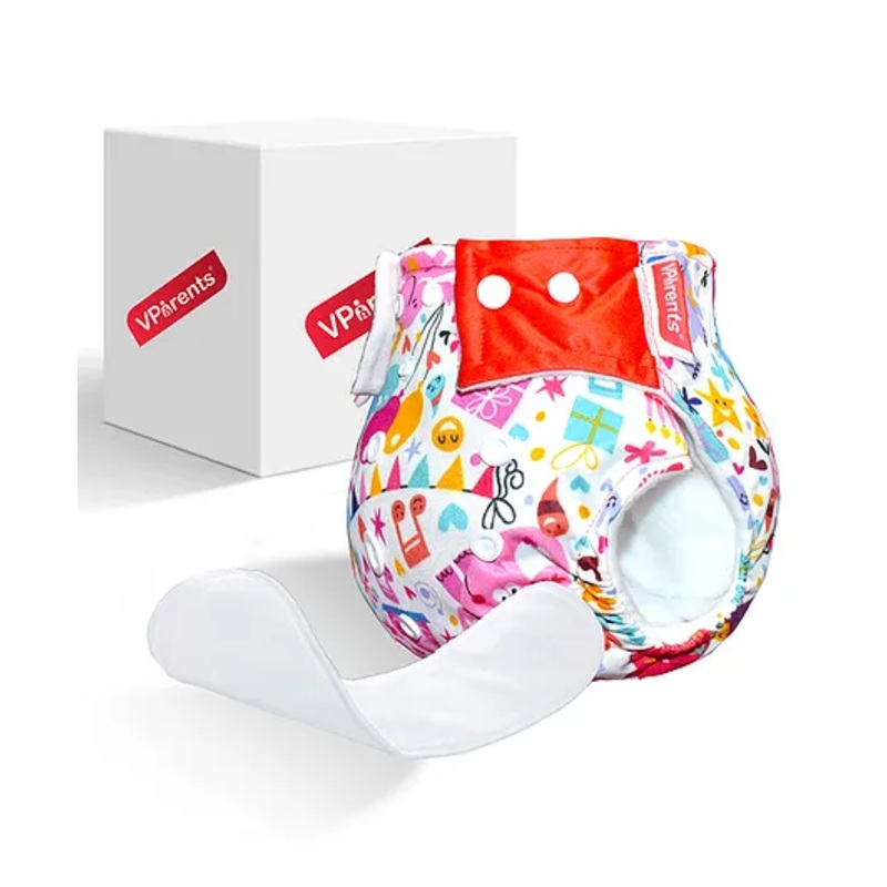 VParents Jumbo Print Reusable And Adjustable Cloth Diaper With  5 Layers Washable  Ultra Absorbent Insert - Multicolor