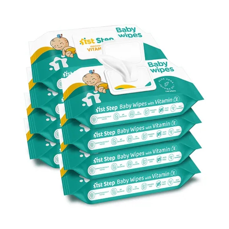 1st Step Baby Wet Wipes with Lid Enriched and Aloe Vera and Jojoba Oil 72 Wipes Pack of 8 Packs - 576 Wipes
