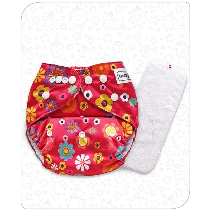 Babyhug Free Size Reusable Cloth Diaper With Insert Floral Print - Red (Packaging May Vary)