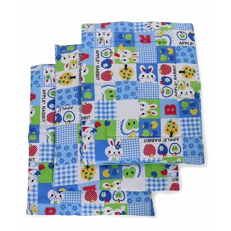Babyhug Multi Purpose Baby Mat Apple Rabbit Print Set Of 3 (3 Mats + 1waterproof sheet)  - Blue
