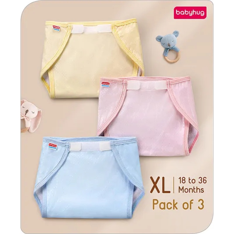 Babyhug Waterproof Nappy Extra Large Size Set of 3 - Yellow Pink Blue