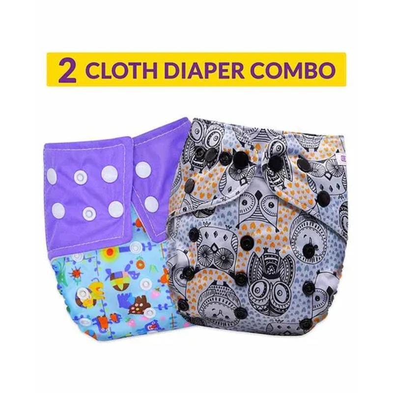 Bembika Reusable Cloth Diapers Multi Print Pack of 2 - Purple Black