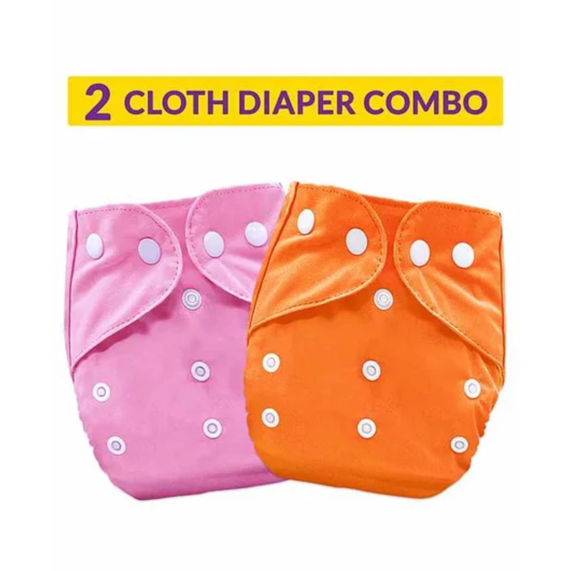 Bembika Washable & Reusable Solid Pocket Cloth Diapers Without Insert Pack of 2 - Orange Pink