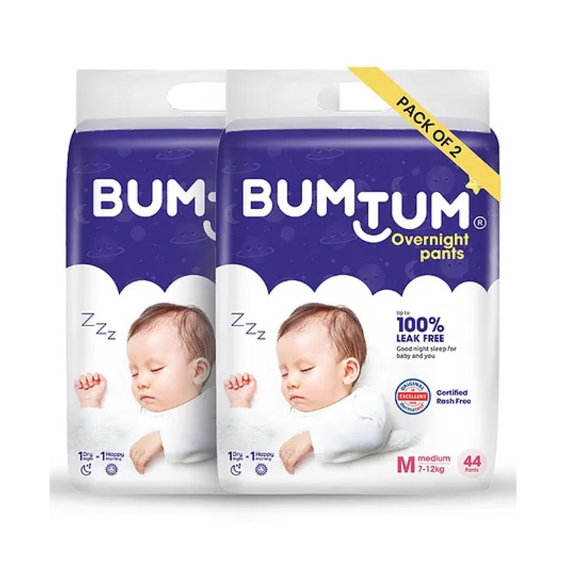 Bumtum Overnight Diaper Pants with Chamomile Microbial Layer Leak Protection & Rash Control Pack of 2 Medium - 88 Pieces