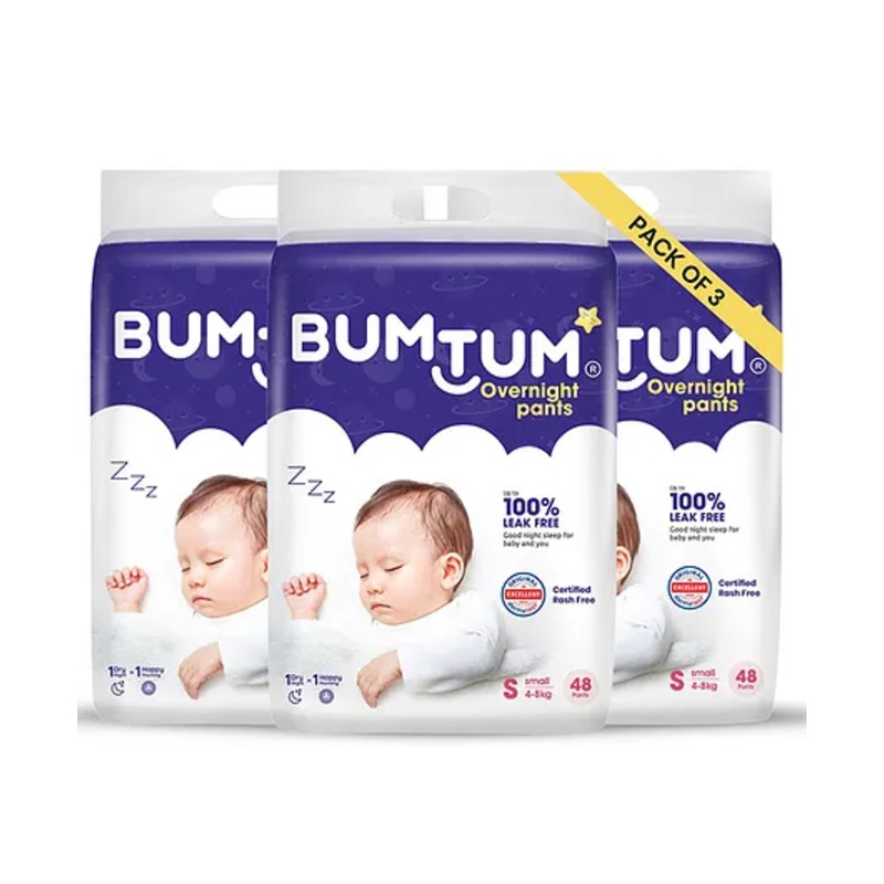 Bumtum Overnight Diaper Pants with Chamomile Microbial Layer Leak Protection & Rash Control Pack of 3 - 144 Pieces