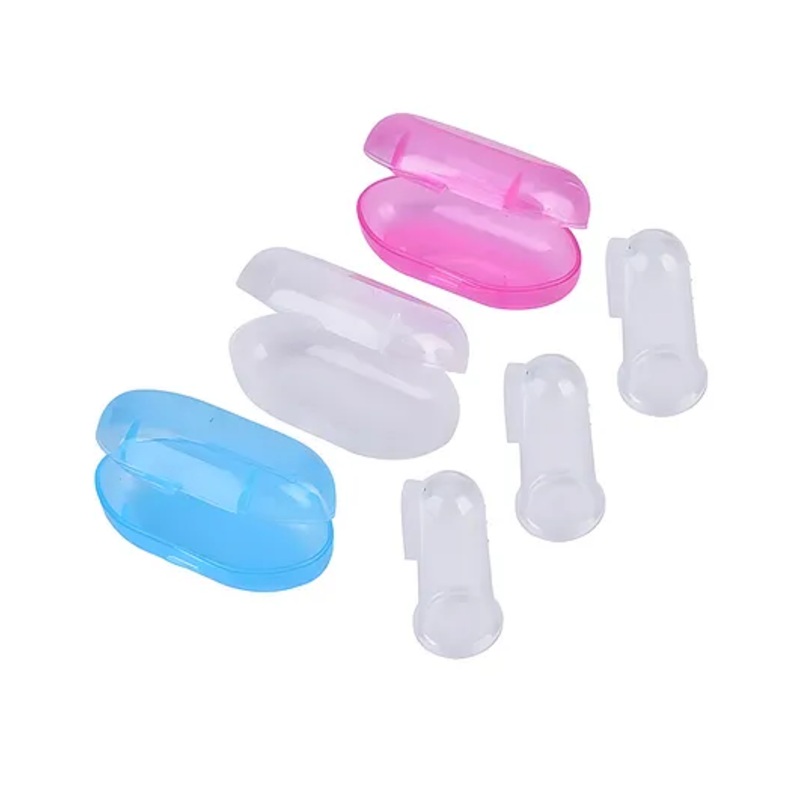 COZY VIBES Baby Kids Infant Finger Toothbrush with Case Tongue Brush Oral Cavity Cleaning Tool Silicone - PACK OF 1 - COLOR MAY VARY