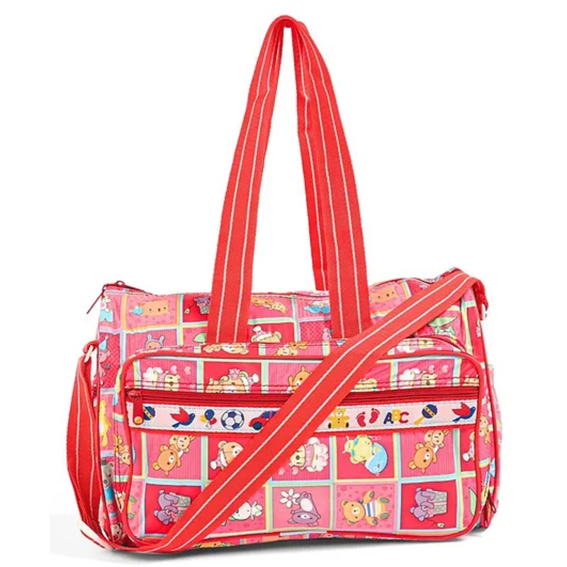 Diaper Bag Multiutility Teddy Bear Print With PVC Material -Red(Prints May Vary)