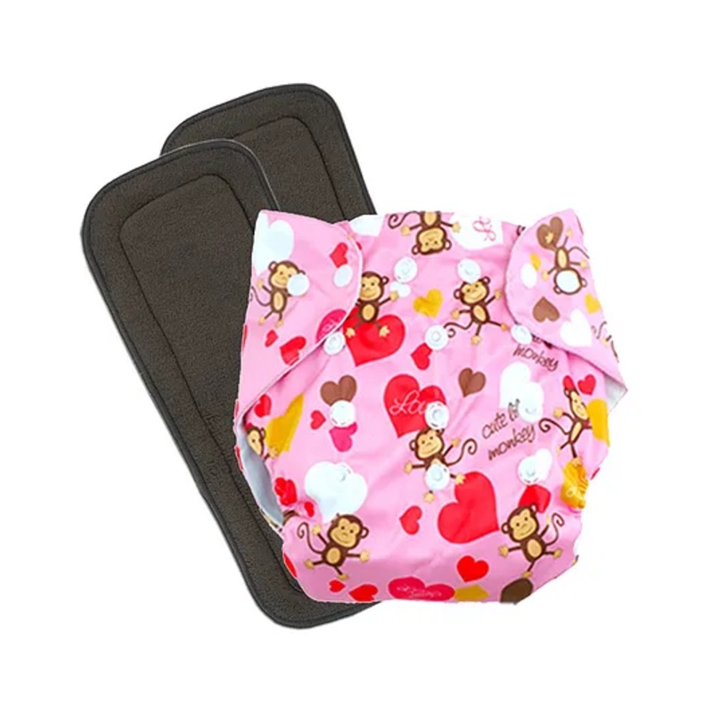 FANTASY INDIA Washable Baby Diaper Premium Cloth Diaper Reusable Adjustable Size  Waterproof Pocket Cloth Diaper Nappie 1 Diaper and 2 Insert Pad - Pink