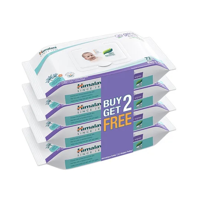 Himalaya Babycare Gentle Baby Wipes with Biodegradable Plant Based Fabric & Indian Lotus Aloe Vera Infused 72 Pieces Each - Pack of 4