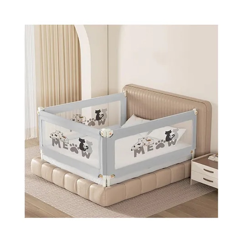 Kids Station Foldable Bed Rail Guard  3 Side, Grey (192 x 180 cm)  Adjustable Height Baby Safety Barrier for King Size Bed (6.3ft x 6ft, Basic)